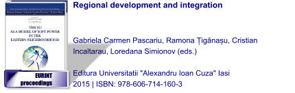 Regional development and integration   Gabriela Carmen Pascariu, Ramona Țigănașu, Cristian Incaltarau, Loredana Simionov (eds.)  Editura Universitatii "Alexandru Ioan Cuza" Iasi 2015 | ISBN: 978-606-714-160-3  EURINT  proceedings