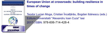 European Union at crossroads: building resilience in times of change         Teodor Lucian Moga, Cristian Încalțărău, Bogdan Ibănescu (eds.) Editura Universitatii "Alexandru Ioan Cuza" Iasi 2017 | ISBN: 978-606-714-428-4  EURINT  proceedings EURINT  proceedings